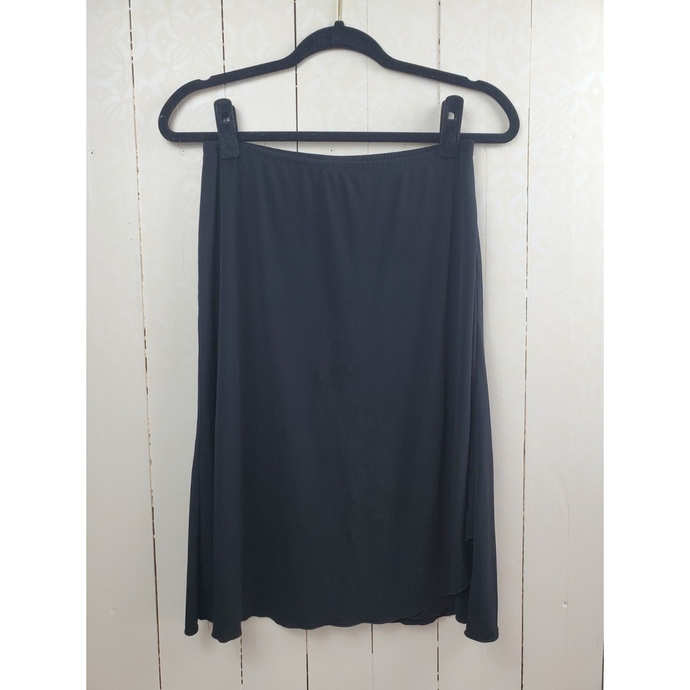 Baranda Black Midi Skirt Elastic Waist Tulip Hem‎ Lettuce Edge Solid Minimalist
